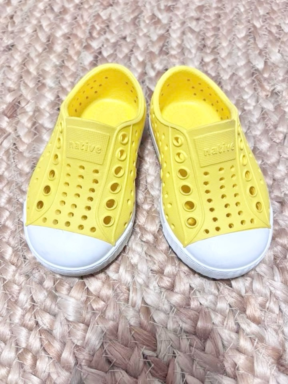 Native Yellow Kids Slip-On Water Shoes with White Toe